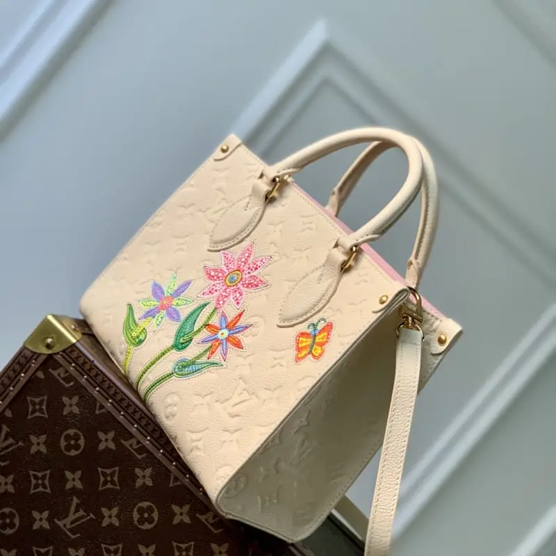 M21732 Beige flowers 25x19x11.5cm High Quality Bags - Image 3
